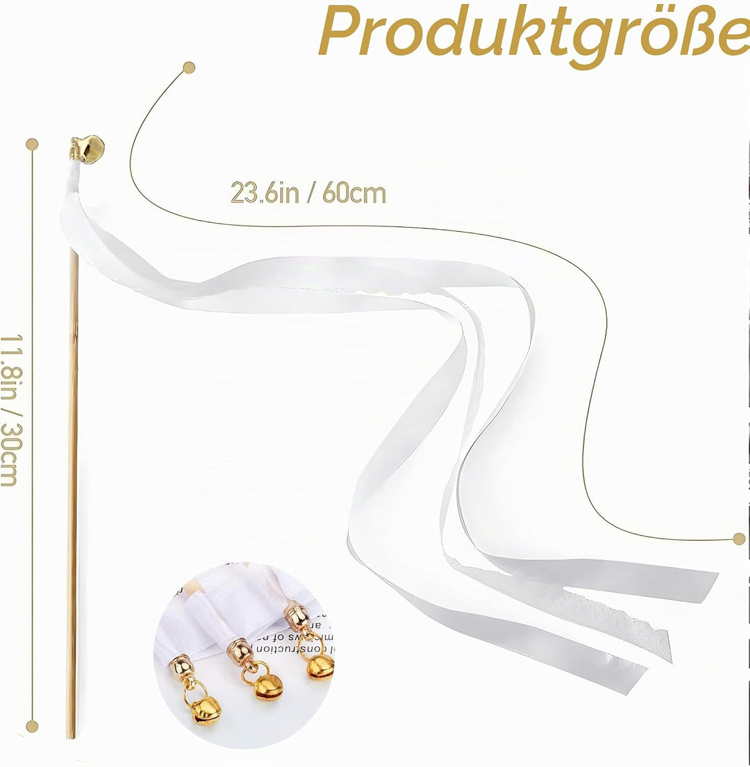 50 Stück Wedding Wands Hochzeit mit Glocke,Zauberstäbe Hochzeit Luftschlangen,Seidenfeenstab,Wedding