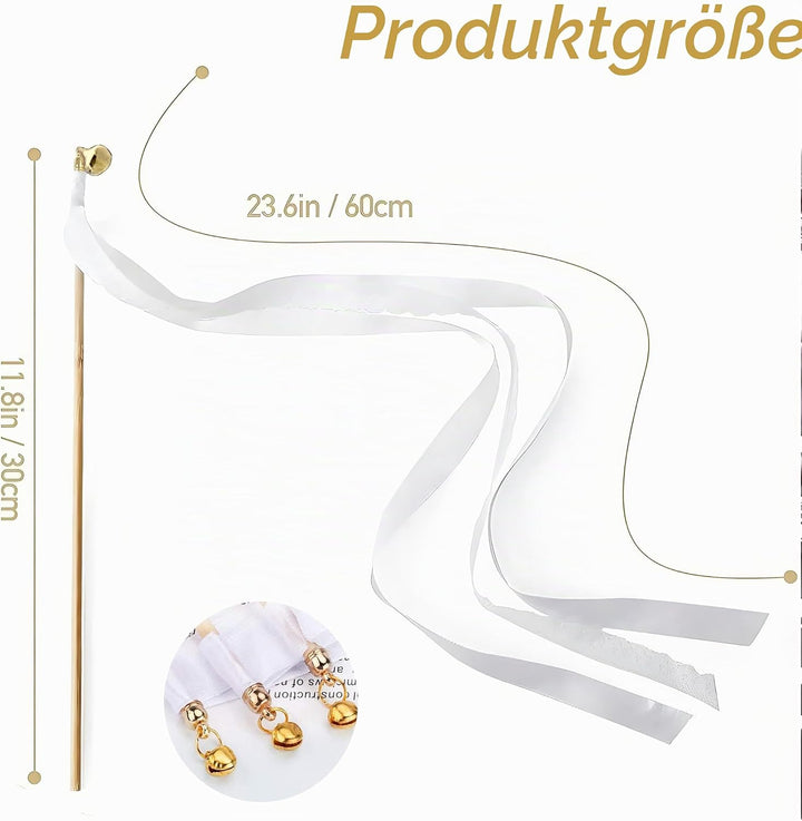 50 Stück Wedding Wands Hochzeit mit Glocke,Zauberstäbe Hochzeit Luftschlangen,Seidenfeenstab,Wedding