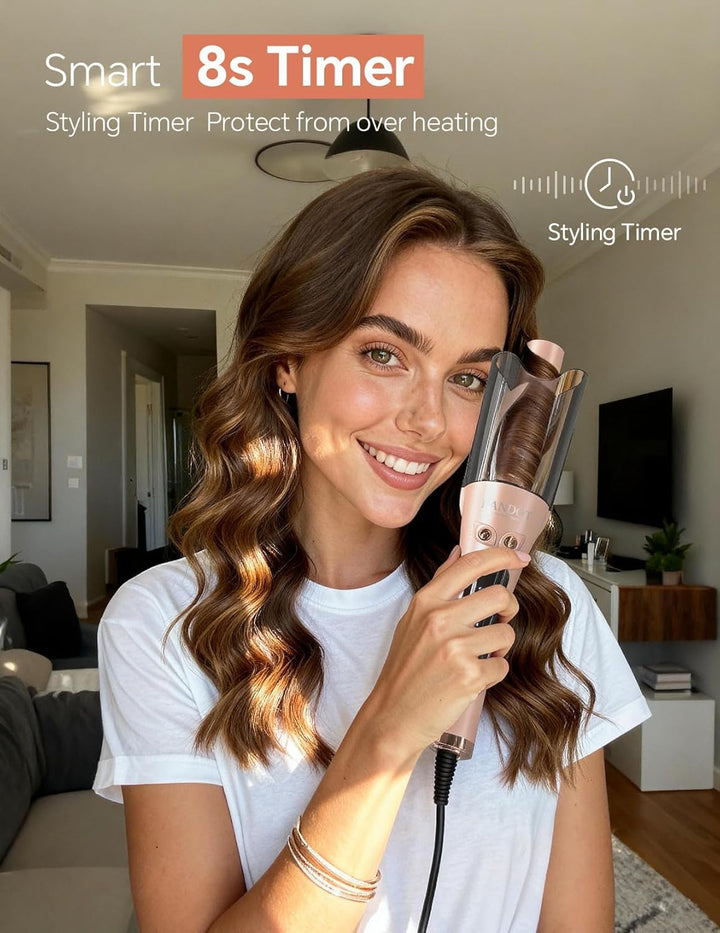LANDOT 25mm Automatischer Rotierender Lockenstab - Für Beach Waves und Natürliche Locken, mit 8 Temp
