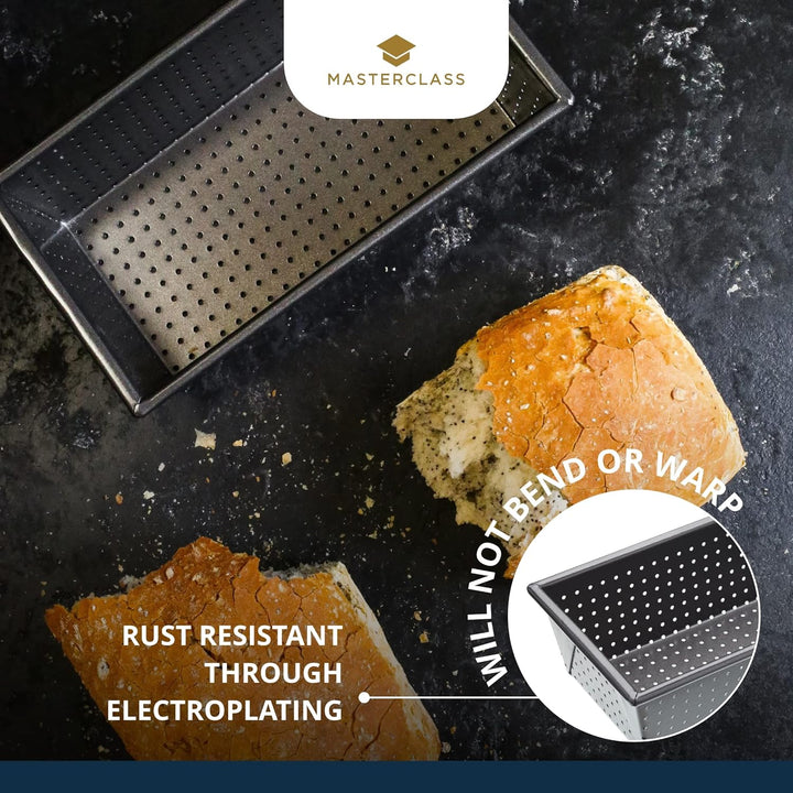 MasterClass Crusty Bake Brotbackform mit perforierten Löchern, 1 Pfund Brotbackform, Edelstahl-Backf