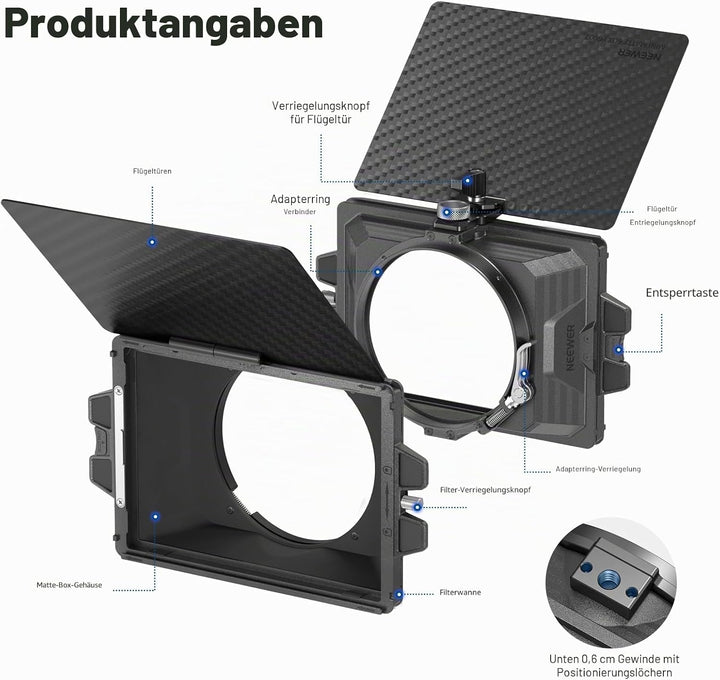 NEEWER Mini Matte Box mit einem 4" x5,65 Filterfach, Kohlefaser Flagge, 4 kreisförmigen Objektivring