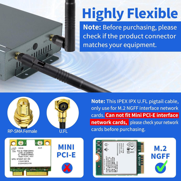 Superbat WLAN Antenne 8dBi 2.4GHz 5.8GHz Dualband RP-SMA Stecker & 25cm U.FL MHF4 auf RPSMA Buchse K