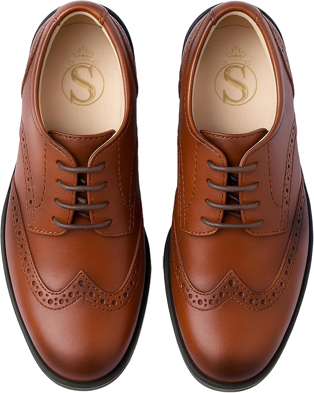 Jungen Kunstleder Lack Brogue Abendschuhe Schnürschuhe formelle Hochzeit Pagenkopf Schuhe 23 EU Tan