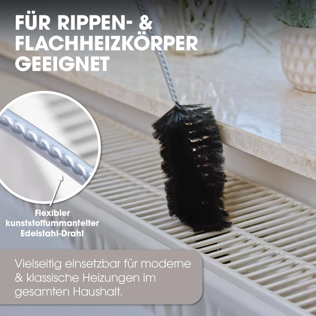 MaxxGoods Heizkörperbürsten - 3 Stück - 120 cm - Heizungsbürste mit Ziegenhaar Borsten - Ideal für d