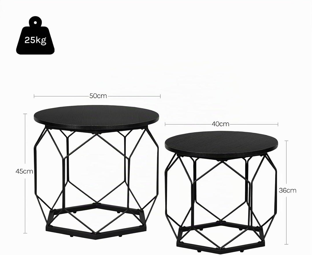 WOLTU 2er Set Couchtisch, Beistelltisch mit runder Tischplatte, Sofatisch mit hohlem Metallrahmen, W