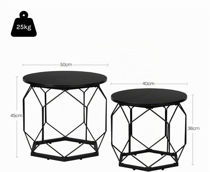 WOLTU 2er Set Couchtisch, Beistelltisch mit runder Tischplatte, Sofatisch mit hohlem Metallrahmen, W