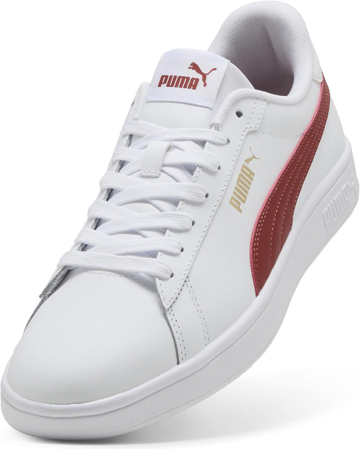 PUMA Herren Smash 3.0 L Sneaker 36 EU White Bordeaux Red, 36 EU White Bordeaux Red
