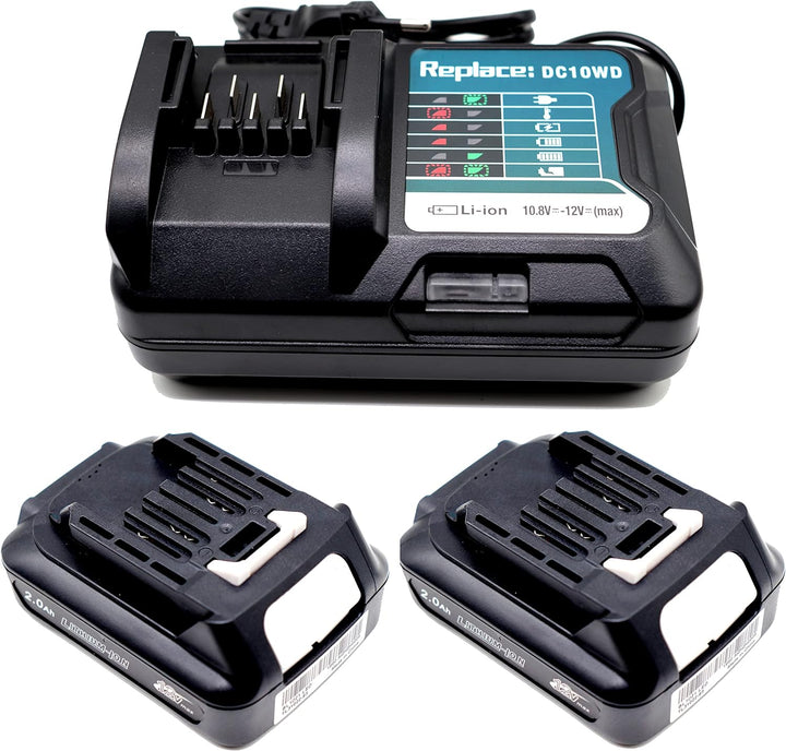FengWings® BL1021B 2.0Ah Akku 2X Mit Ladegerät DC10WD DC10SB, Kompatibel mit Makita 12V Akku BL1016