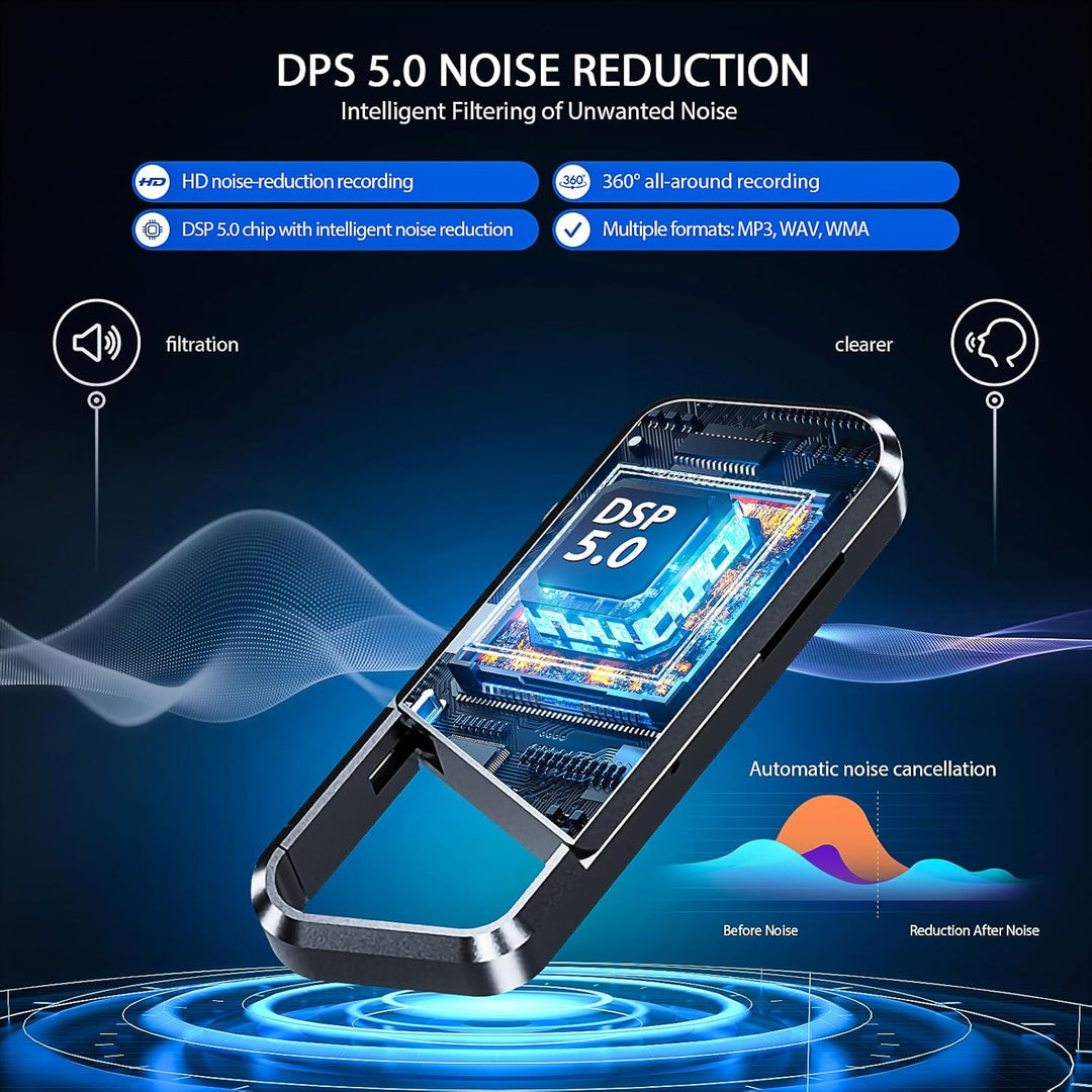 Diktiergerät mit Spracherkennung - Aufnahmegerät, Mobile Rekorder mit DSP5.0, OTG-fähig, Lange Aufna