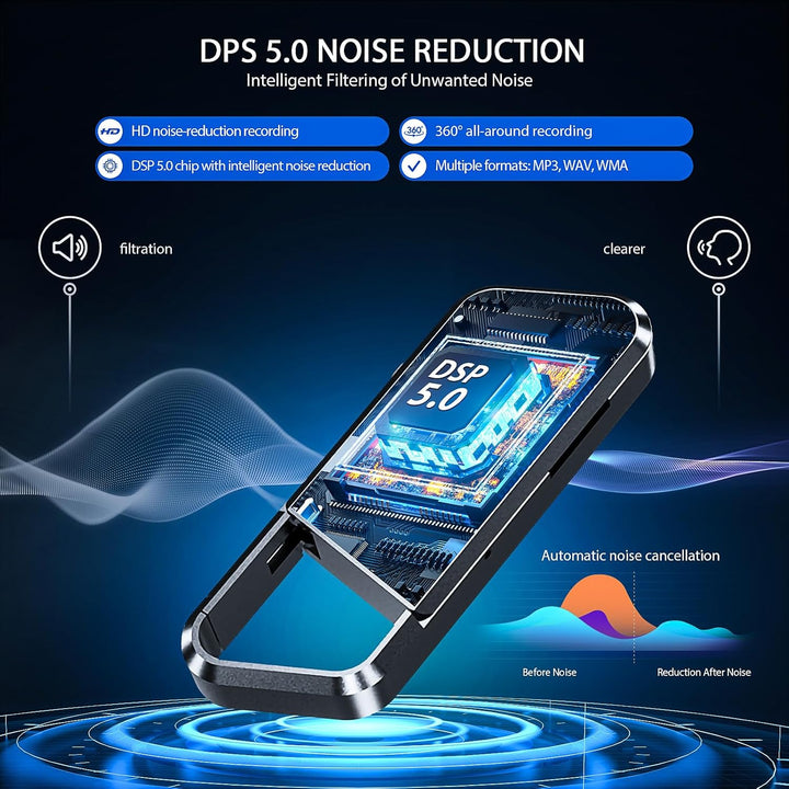 Diktiergerät mit Spracherkennung - Aufnahmegerät, Mobile Rekorder mit DSP5.0, OTG-fähig, Lange Aufna