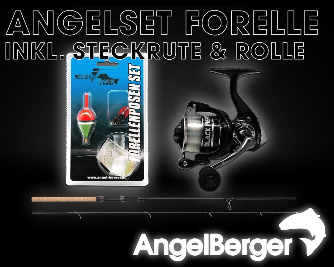 Angel-Berger Steck Angelset Rute Rolle mit Zubehör Angelset Forelle