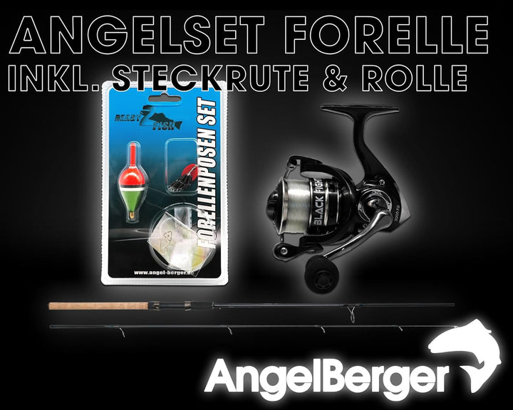 Angel-Berger Steck Angelset Rute Rolle mit Zubehör Angelset Forelle