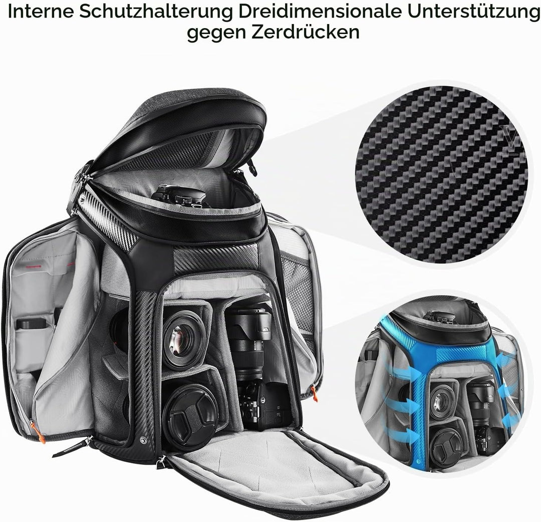 K&amp;F Concept Wasserdichter Professioneller Kamerarucksack,Fotorucksack für 2 Kameras und 15,6 Zoll La