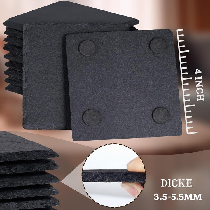 13 Stück Schiefer-Getränkeuntersetzer, GOH DODD 4 Zoll Schwarze Steinuntersetzer Set, Lasergravierte