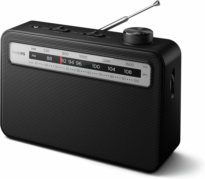 Philips Tragbares FM Radio/Retro-Radio ideal für Küche, Toilette oder Garage/FM und MW Analogradio,