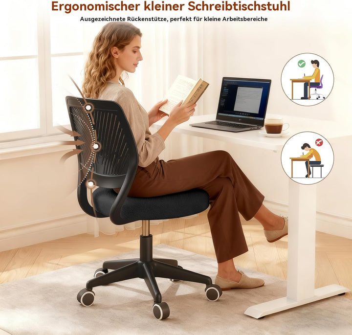 Höhenverstellbarer Homeoffice-Stuhl ohne Armlehnen – runder Schreibtisch-Rollhocker mit Rückenlehne