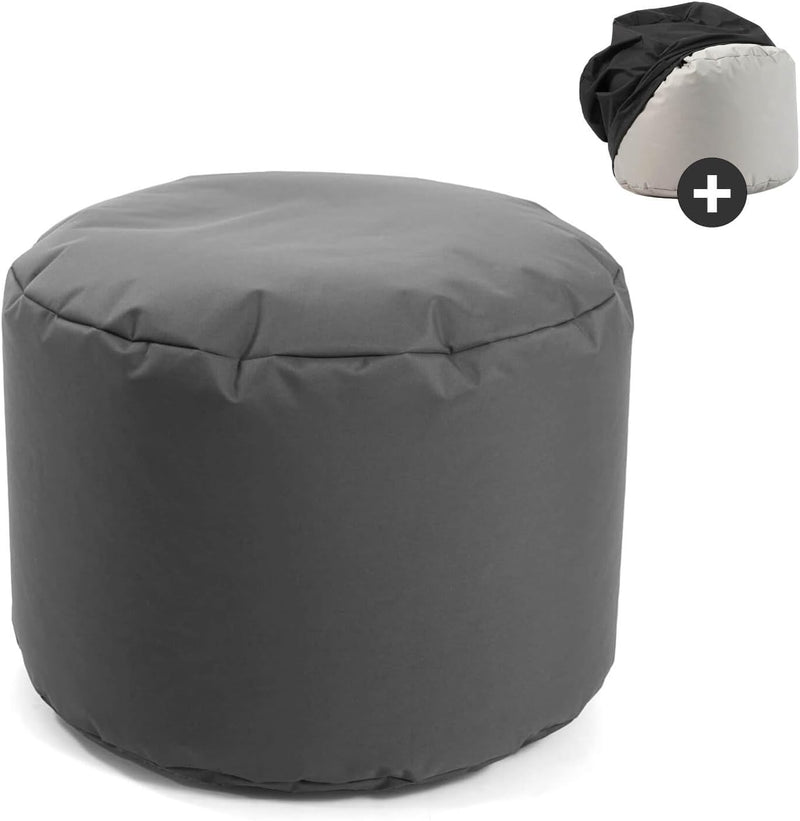 mokebo® Outdoor Pouf o. Hocker 60x40cm in Anthrazit mit schwarzer Schutzhülle &