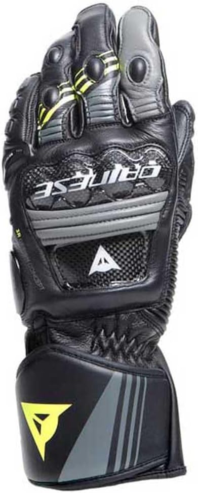 Dainese Druid 4 Gloves Motorradhandschuhe Sport Racing Handschuhe Leder, BLACK/CHARCOAL-GRAY/FLUO, M