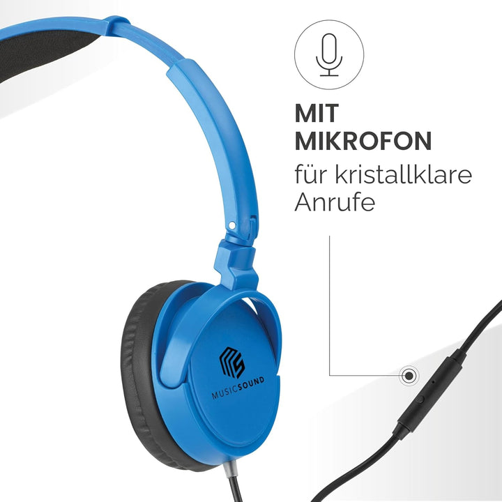 Music Sound | Bügelkopfhörer mit Kabel Over Ear Basic | On-Ear-Kopfhörer Faltbarer Kopfbügel mit 1,2