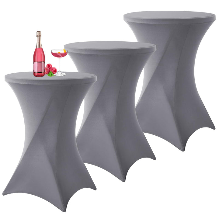 3er-Set Grau Stretch Stehtisch Husse für Bistrotisch Ø80-85 cm Spandex Stretch Tischdecke, Verstärku