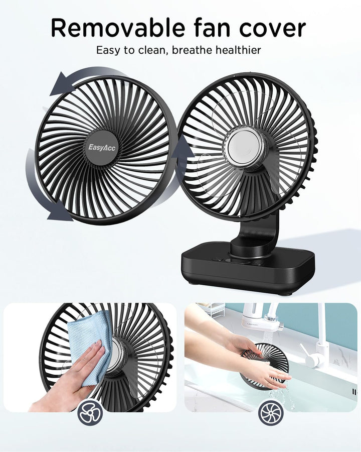 EasyAcc Tischventilator Oszillierend Batterie USB Ventilator 4000 Akku Klein Tragbarer 4 Geschwindig