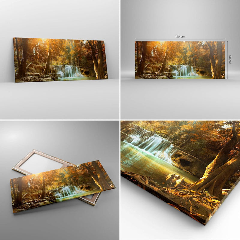 Wandbilder Dekoration Wohnzimmer Park Wasserfall Wasser Panorama Bilder auf Leinwand 120x50cm Leinwa