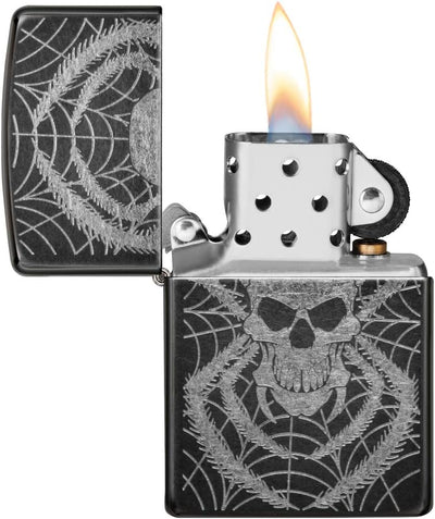 Zippo PL Skull with Legs IN Spider Web ON Gray Dusk Lighter 60001003 Feuerzeug, Messing, Grau, 1 x 3