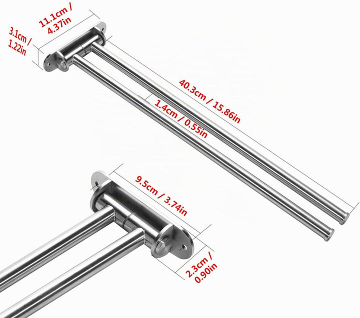 qobobo 180° Drehung Edelstahl Handtuchstange Doppelt Armen Schwenkarm 40 cm Bad V2A Rostfreier Handt