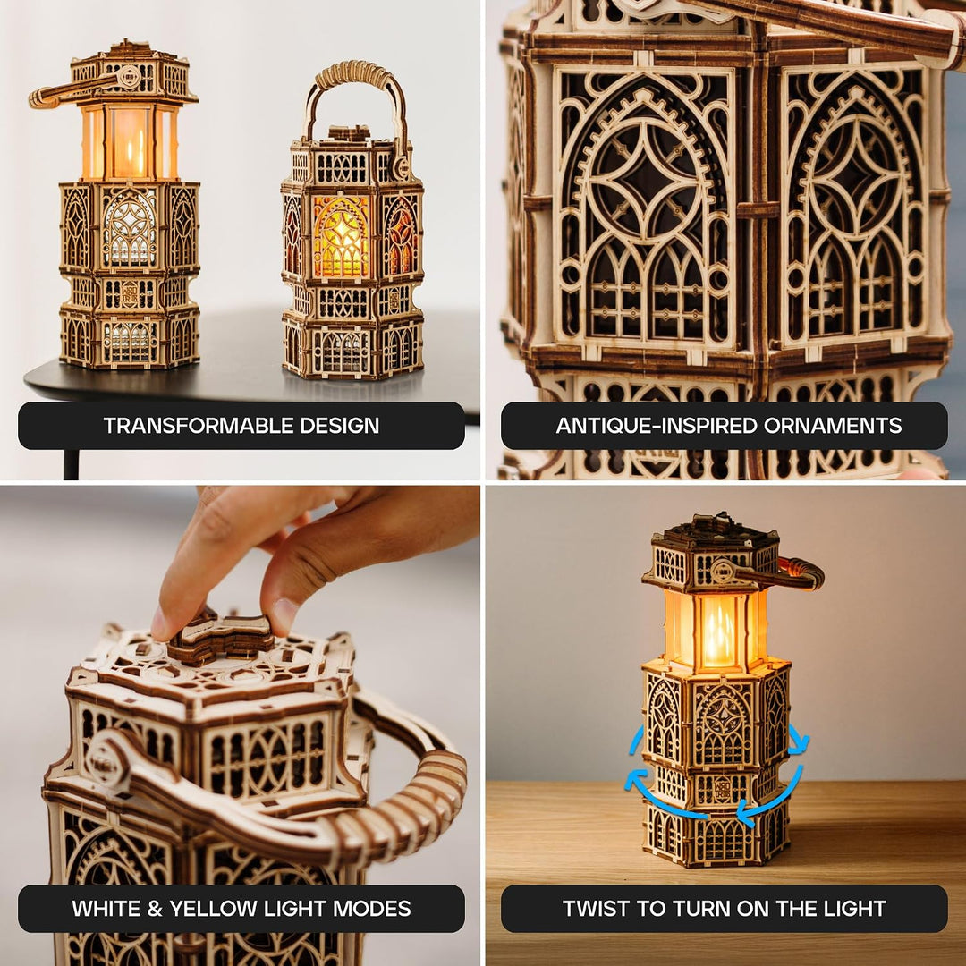 Wood Trick Antike Laterne Leuchtendes LED 3D Holzpuzzle für Erwachsene und Kinder zum Selberbauen -