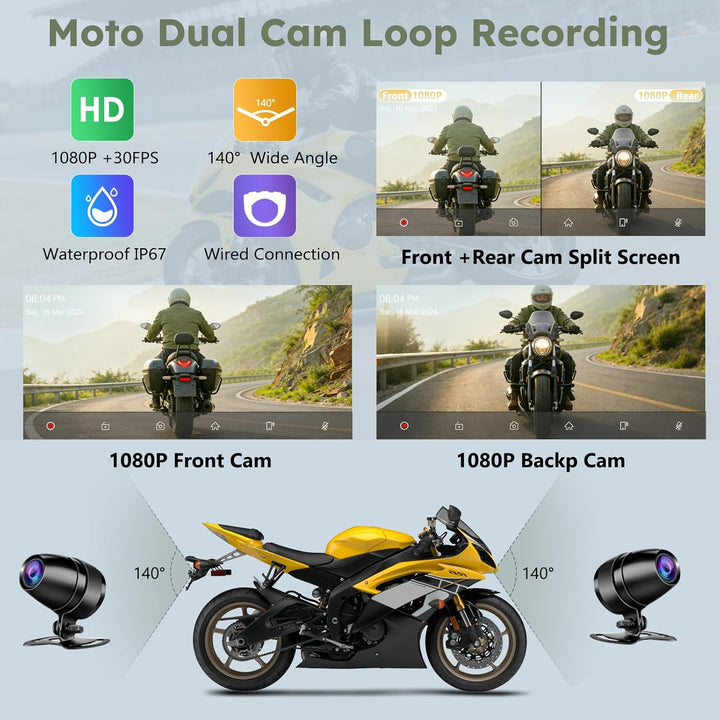 Carpuride W603DT für Motorrad mit CarPlay, Android Auto und TPMS–HD 1080p Dashcam, 6,3-Zoll-Touchscr