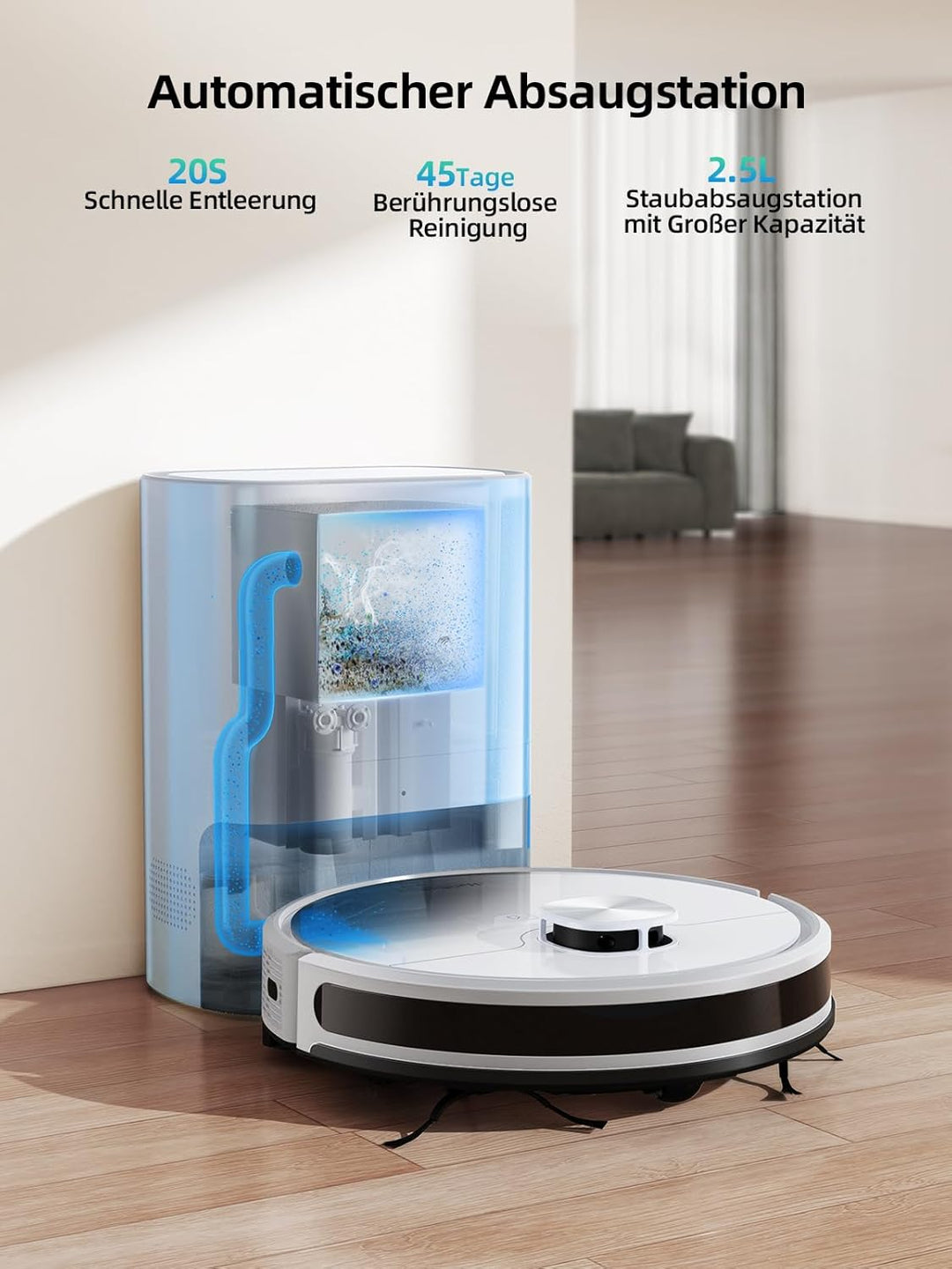HONITURE Saugroboter mit Wischfunktion, Staubsauger Roboter mit Absaugstation, 5000Pa Saugkraft Saug