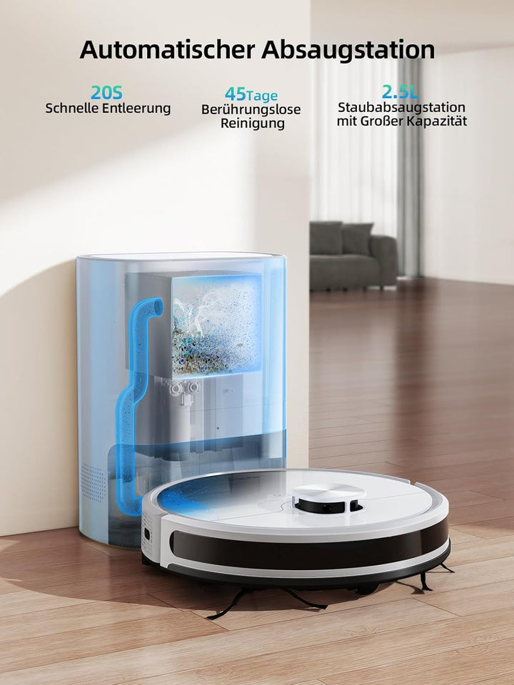 HONITURE Saugroboter mit Wischfunktion, Staubsauger Roboter mit Absaugstation, 5000Pa Saugkraft Saug