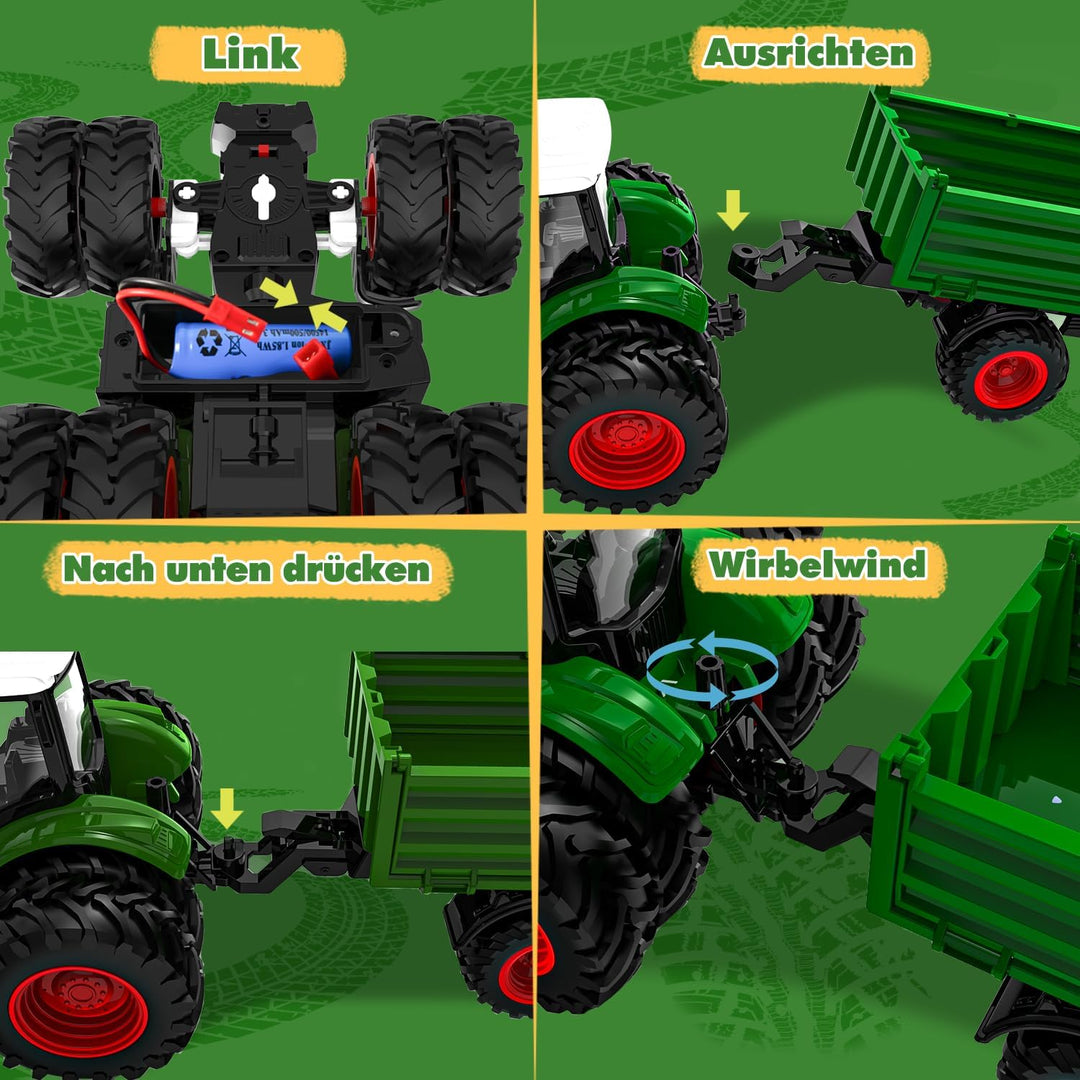 Ferngesteuerter Traktor Ferngesteuert, Traktor Spielzeug ab 2 3 4 5 6 Jahre, Rc Traktor mit Anhänger