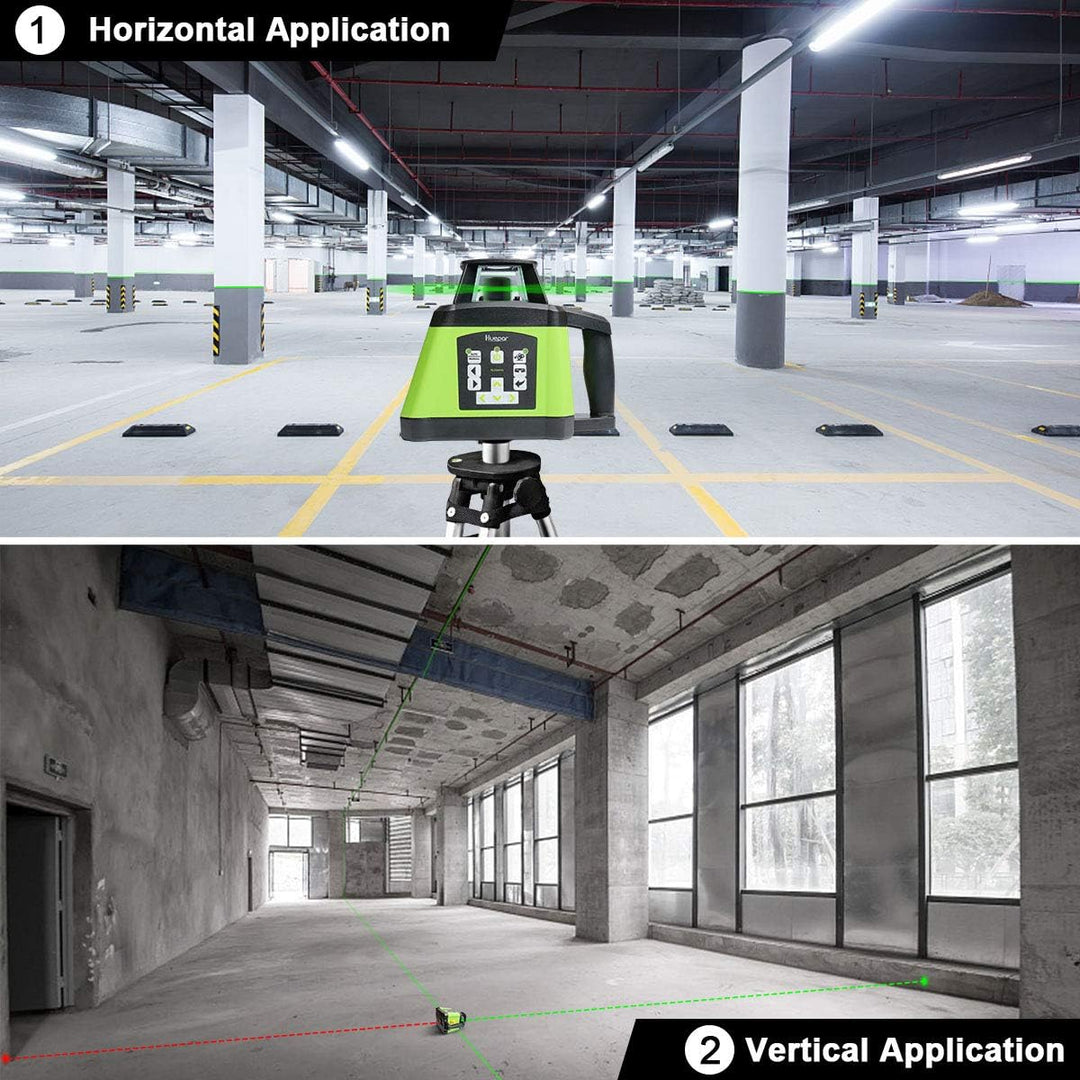 Huepar RL200HVG Rotationslaser Kit Grün, Selbstnivellierend Rotary Laser Level 360° Horizontaler/Ver