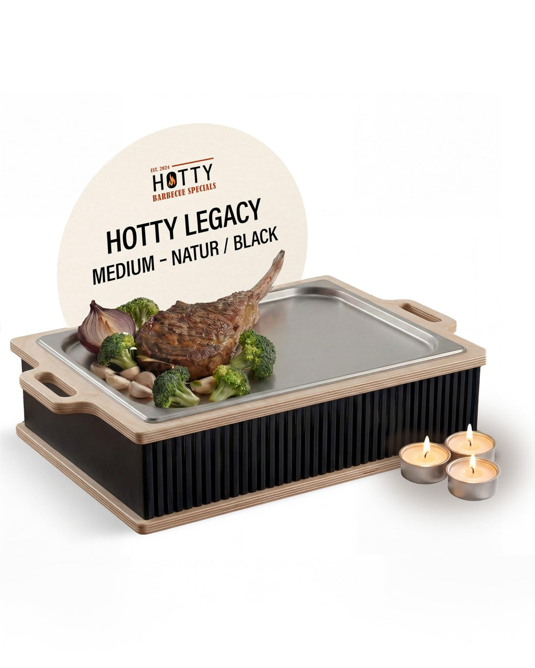 INEXTERIOR Hotty Legacy – Warmhalteplatte fürs Grillen - Grillgut Stövchen mit BBQ-Design – Speisenw