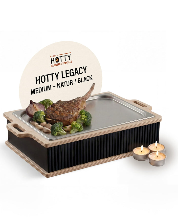 INEXTERIOR Hotty Legacy – Warmhalteplatte fürs Grillen - Grillgut Stövchen mit BBQ-Design – Speisenw