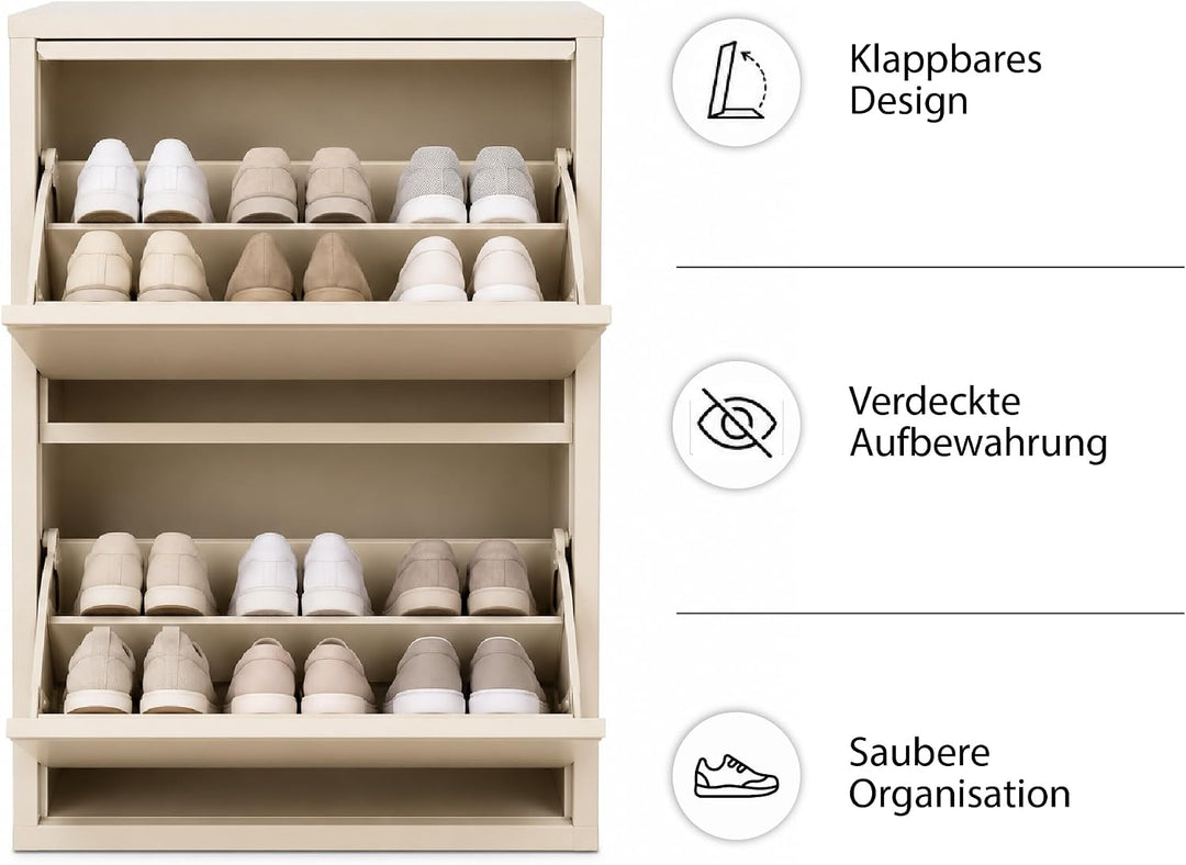 Schuhschrank Schmal, Metall Schuhkipper mit Magnet-Klappen, Schmaler Schuhschrank für Flur, Eingang