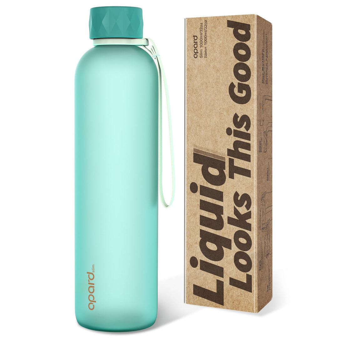 Opard Slim Pro Trinkflasche 1l, Kohlensäuregeeignete Wasserflasche mit facettiertem gummiertem Griff