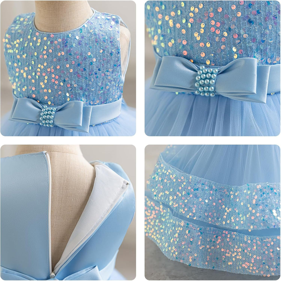 Miipat Baby Mädchen Kleid Prinzessin Tüll Pailletten Partykleid Ärmellos Tutu Blumenmädchenkleider f