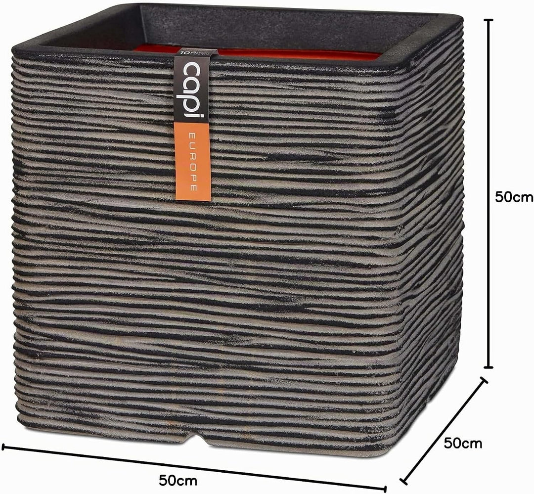 Capi Europe - Blumentopf quadratisch Rib NL - 50x50 - Anthrazit - Öffnung Ø42 - Blumentopf für den I