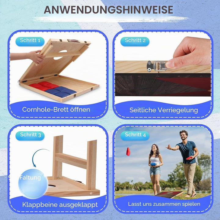 NZQXJXZ 90 x 60 cm Faltbar Cornhole Spiel Outdoor Cornhole Säckchen mit 8 Bohnensäcke & Tragetasche