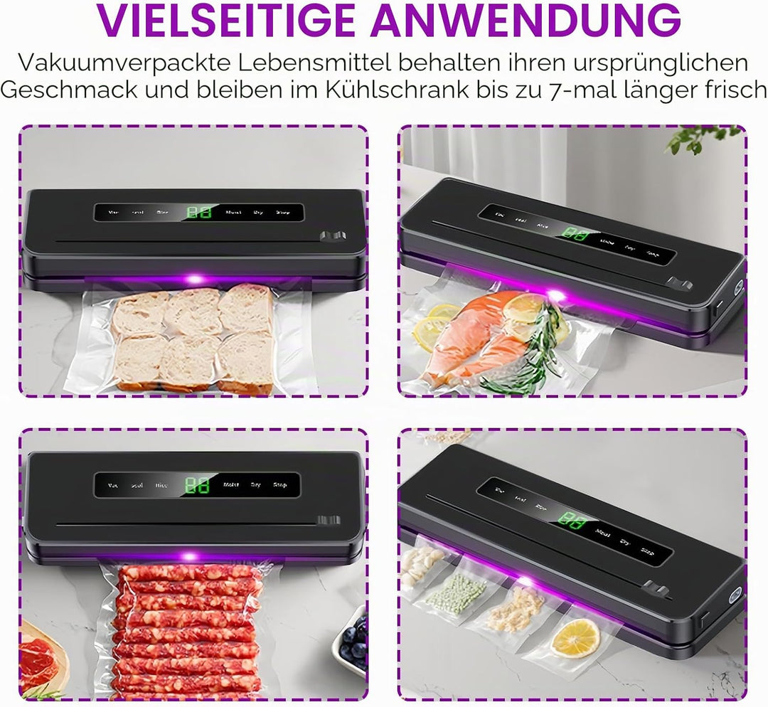 Vakuumiergerät 6-in-1, Vakuum Maschine mit Folienschweissgerät, 10 Beutel &amp; Schlauch, Trockene/Feuch
