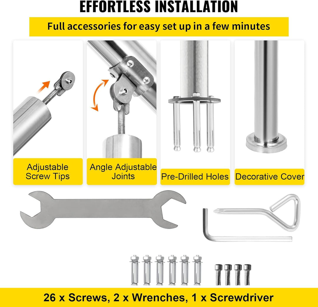 Happybuy Treppengeländer 3 Stufen, Hauseingang Handlauf Edelstahl mit Pfosten, Verstellbare Eingangs