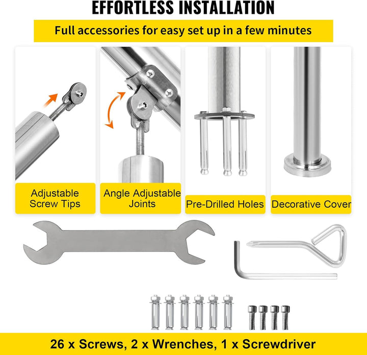 Happybuy Treppengeländer 3 Stufen, Hauseingang Handlauf Edelstahl mit Pfosten, Verstellbare Eingangs
