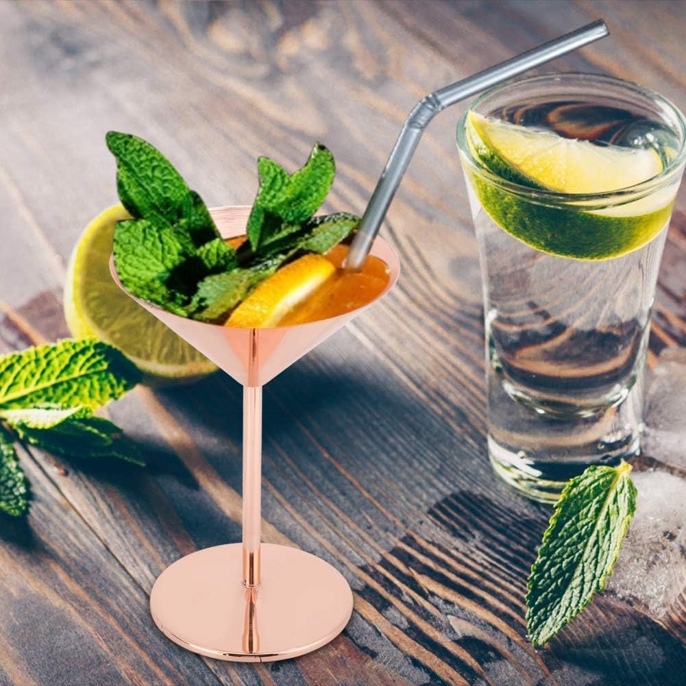 Beufee 2 Stück Metall-Martini-Gläser, Edelstahl-Martini-Gläser, Cocktailgläser, Roségold, Martini-Ke