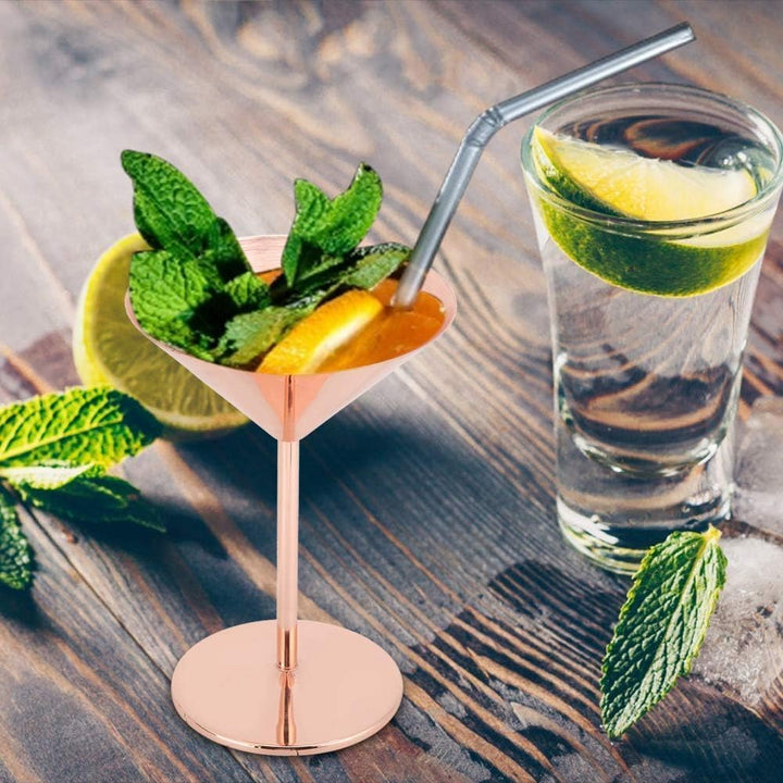 Beufee 2 Stück Metall-Martini-Gläser, Edelstahl-Martini-Gläser, Cocktailgläser, Roségold, Martini-Ke