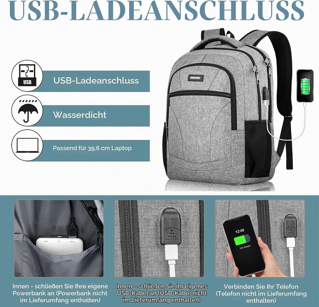 BIKROD Rucksack Herren und Damen, Schulrucksack Jungen Mädchen Teenager, 15.6 Zoll Laptop Arbeit Day