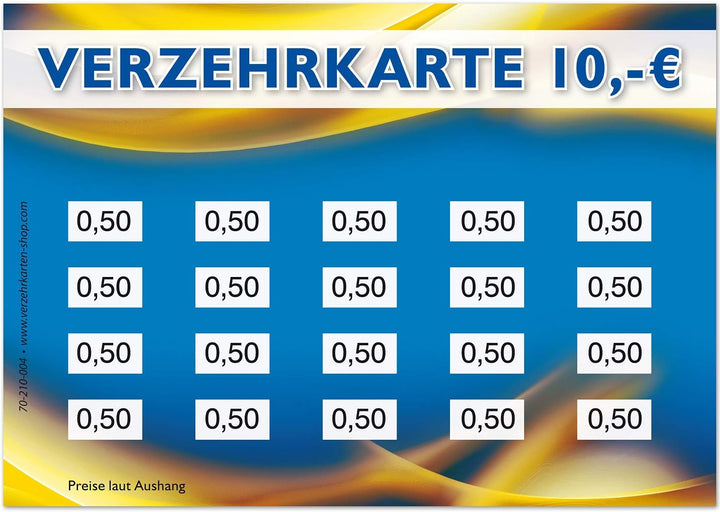 250 Verzehrkarten DIN A7, Gesamtwert 10 Euro, praktische Alternative zu Wertmarken, für Vereine, Gas