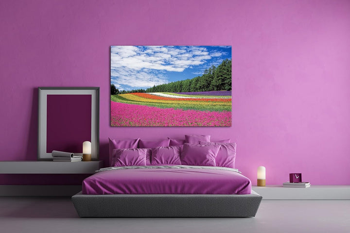 deyoli buntes Blumenfeld Format: 80x60 als Leinwandbild, Motiv fertig gerahmt auf Echtholzrahmen, Ho