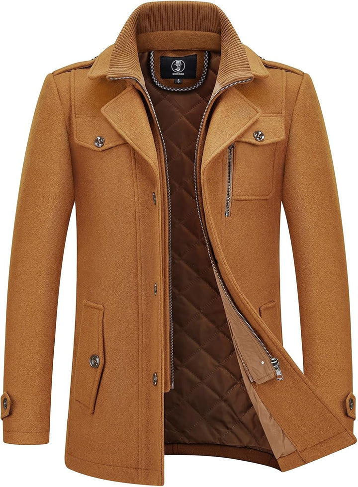 KUDORO Herren Wintermantel Wolle Kurzmantel Herren Wollmantel Mittellang Slim Fit für Business Freiz